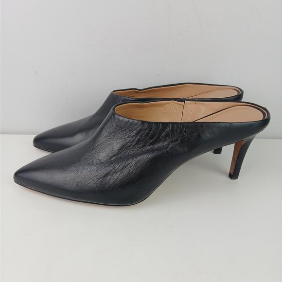 Banana Republic SZ 9 Black Leather Mid-Heel Mules – Pointed Toe Slip-On NEW - Picture 7 of 9